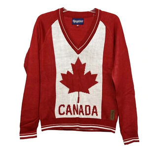 Tipsy Elves Canada Women’s Christmas Sweater XS Red V Neck Long Sleeves NWT
